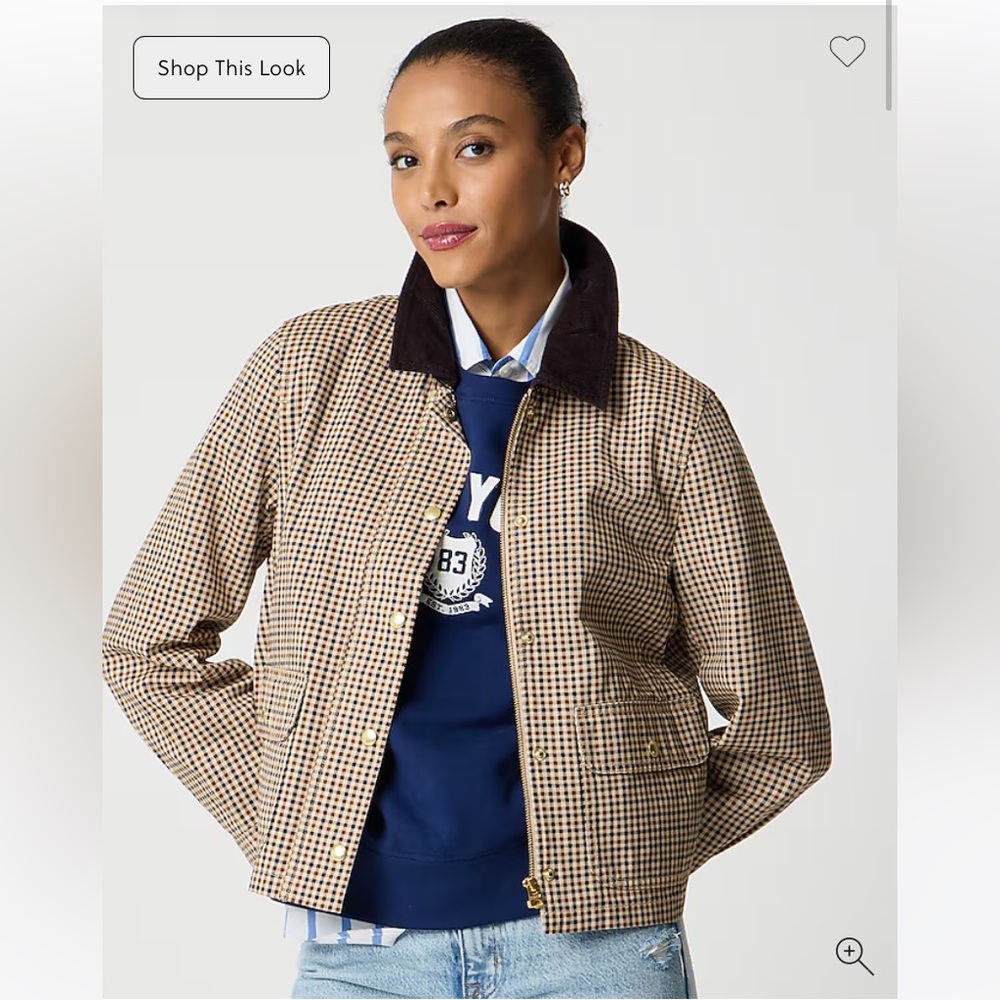 J. Crew Plaid Field Barn Jacket, Navy/Brown Plaid, Sz M, NWT